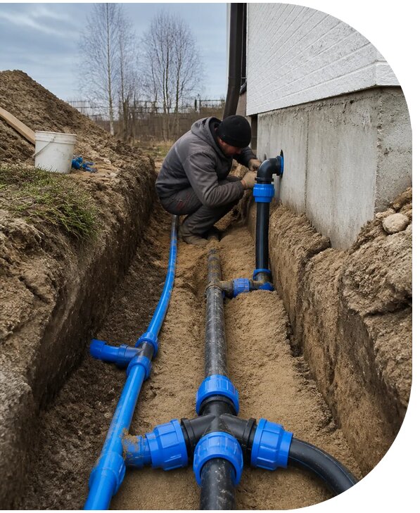 Монтаж наружного водопровода на участке под ключ в Костомукше